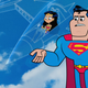 From left to right: Green Lantern, Wonder Woman, and Superman in Teen Titans GO! to the Movies.